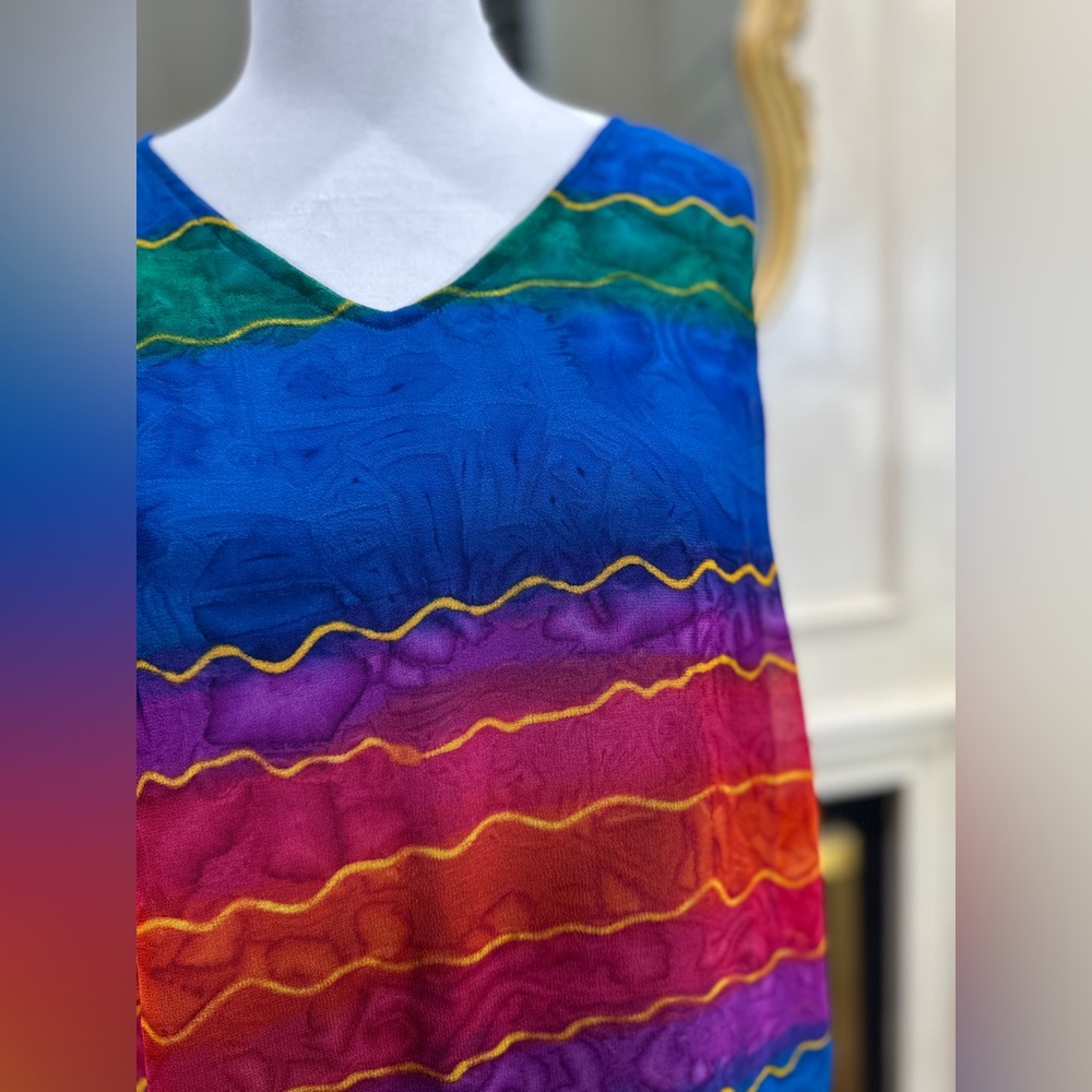 Amanda Stewart Rainbow Stripe Dress L Boho Festival Sleeveless Colorful‎ Shift - Picture 2 of 10
